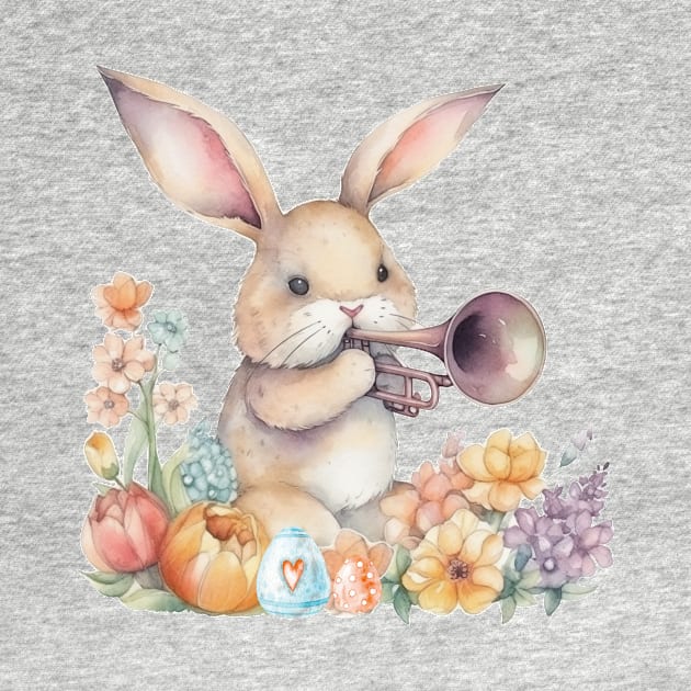 easter bunny playing trumpet by Tees of Joy